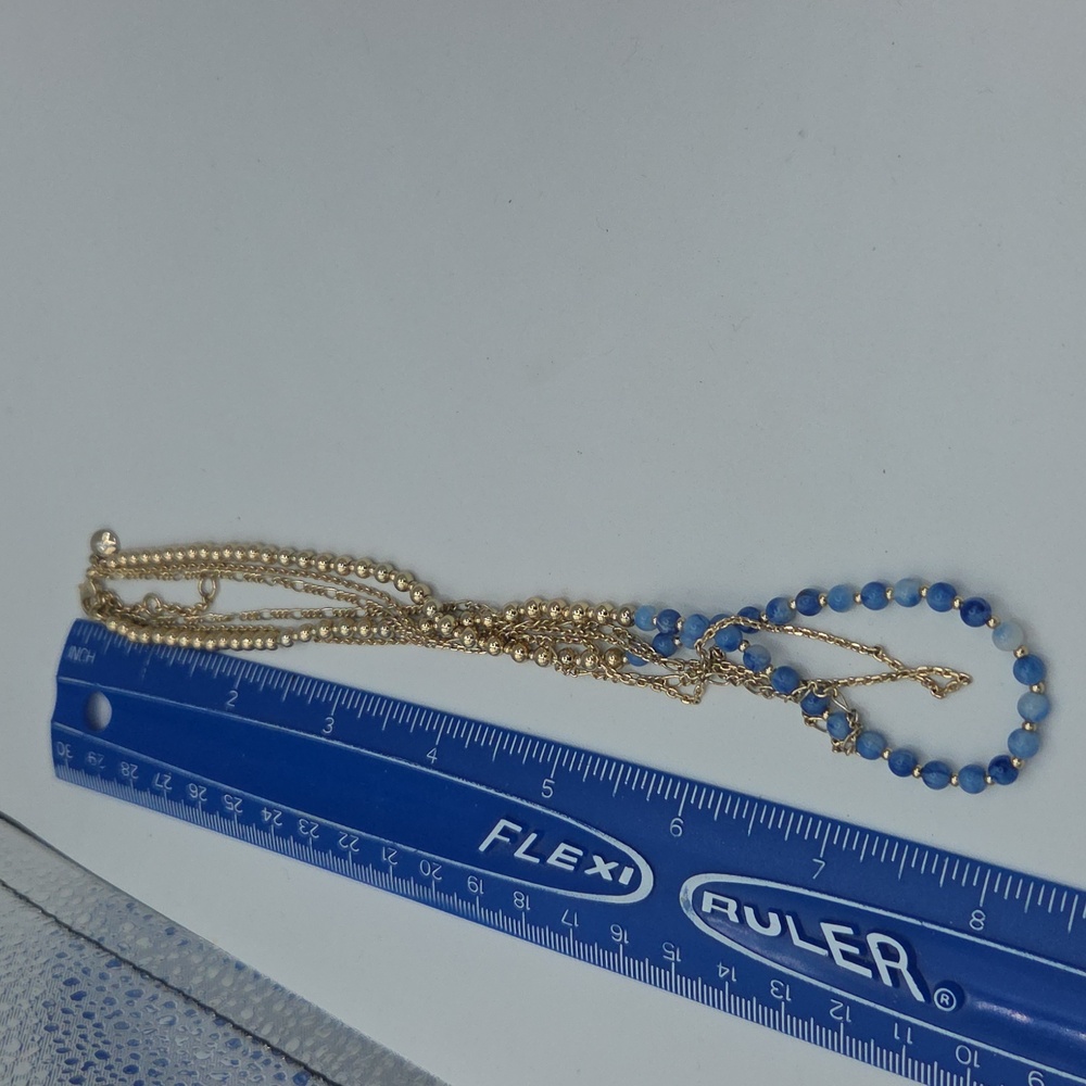 5 FOR $25! J. Crew Elegant Gold Tone Blue Beaded Necklace - Picture 5 of 5